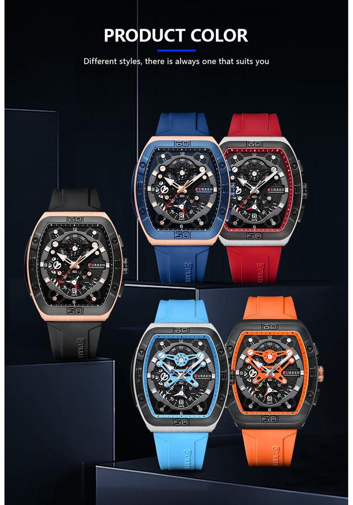 CURREN 8443 Waterproof Men's Chronograph Quartz Sports Watch with Calendar.