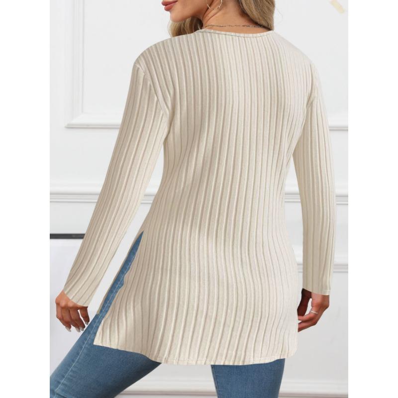 Plus Size Women Solid V Neck Long Sleeve Casual Home Wear Top