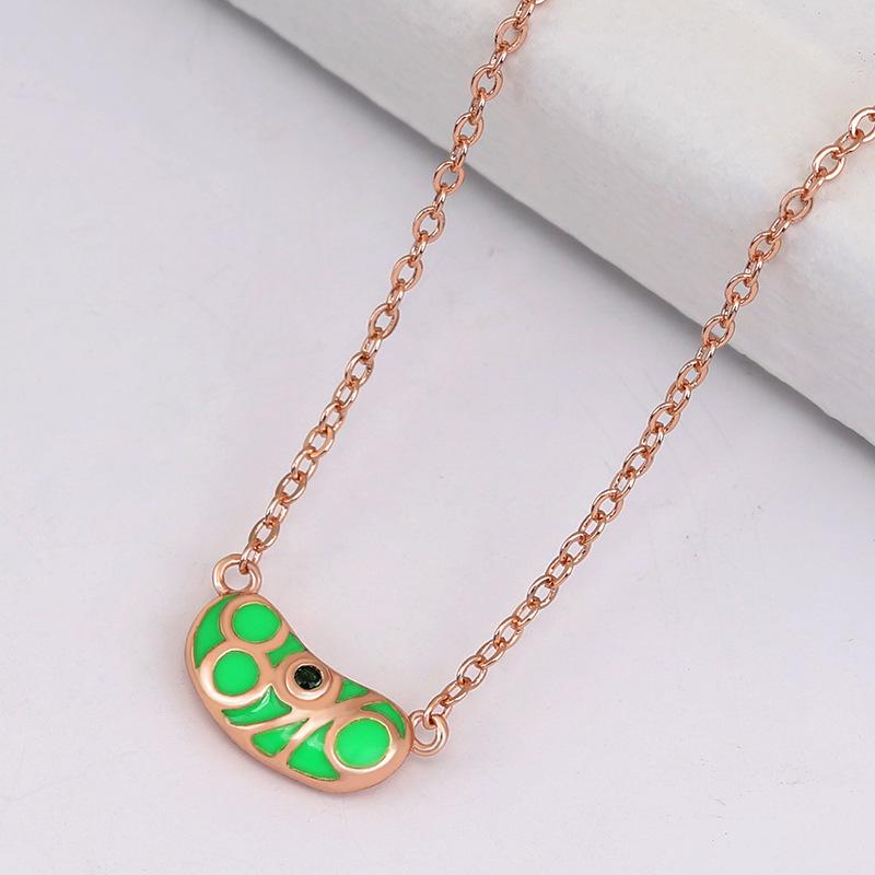 

Titanium Steel Elegant Red Bean Pendant Necklace For Women With Design Sparkling Rose Gold Green