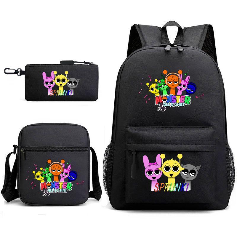 Rhythm box game merchandise student bag sprunki cartoon starry sky backpack leisure bag 3-piece set D