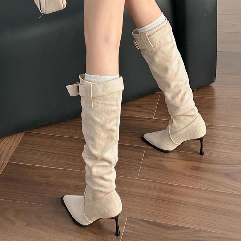 Boots Pile Pointed Year Skinny Boots Belt Buckle Long Boots Fine Heel Western Travel