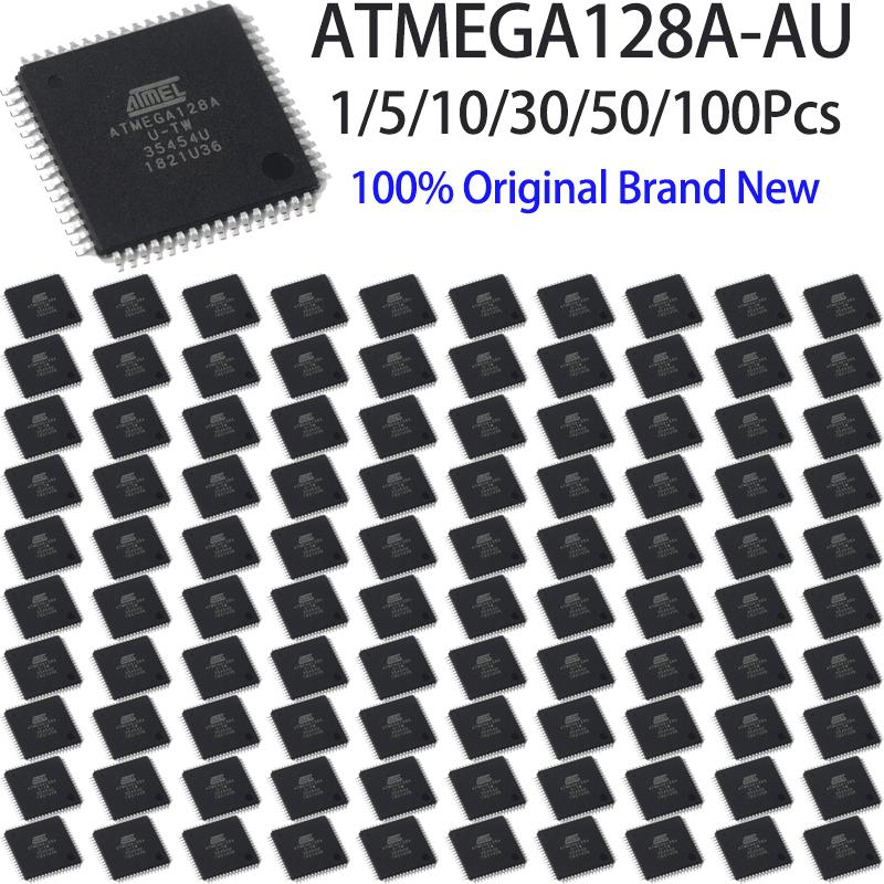 1/5/10/30/50/100Pcs Surface Mount ATMEGA128A-AU TQFP-64 Package 8 Bit AVR Microcontroller Integrated Circuit Chip