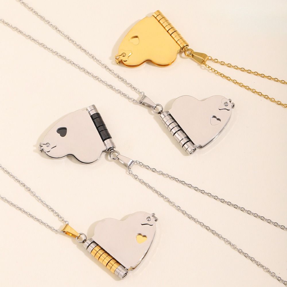 High Quality Titanium Steel Heart Books Pendant Couple Lovers Choker Women Men