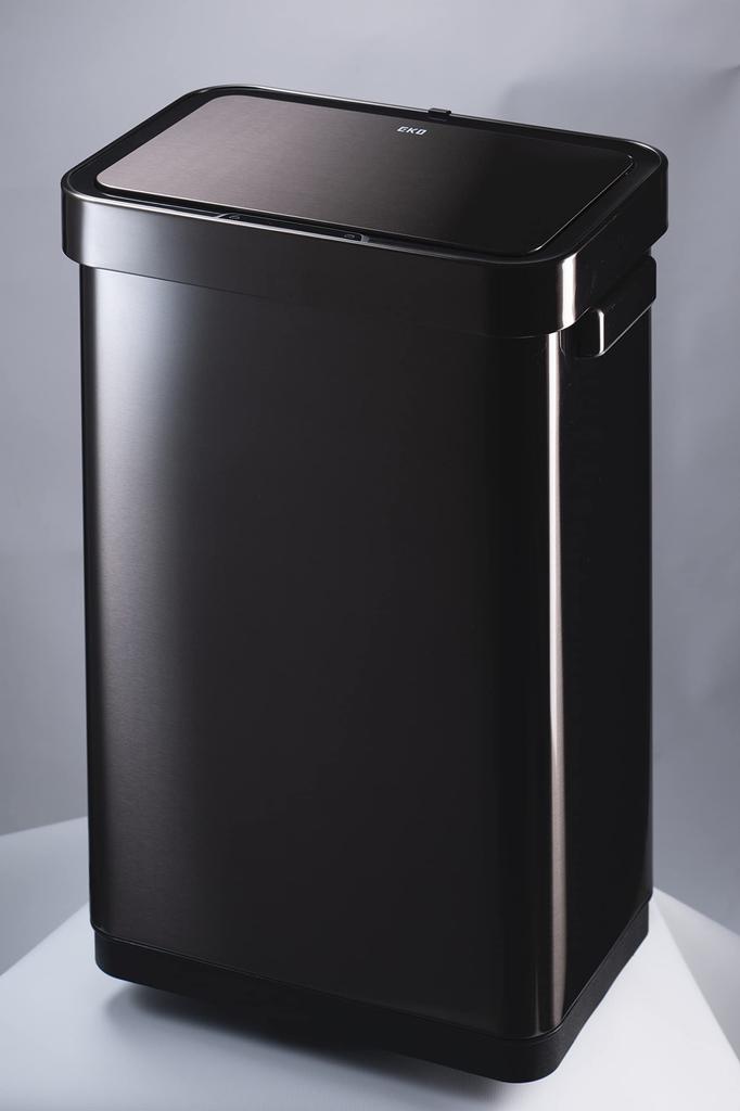 EKO Trash Can Automatic Deluxe Mirage Bin Black Steel 45L with Stainless Lid No Inner Box Open/Close T-Sensor EK9378BS-45L