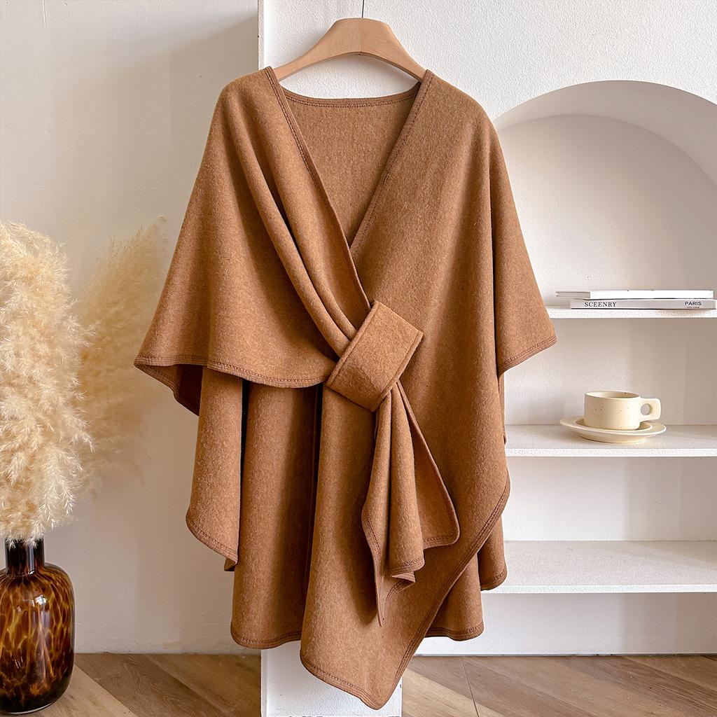 Women's Double-Sided Imitation Cashmere Pashmina Poncho Winter Warm Thickened Shawl Blanket Luxury Scarf Cloak Cape Stole