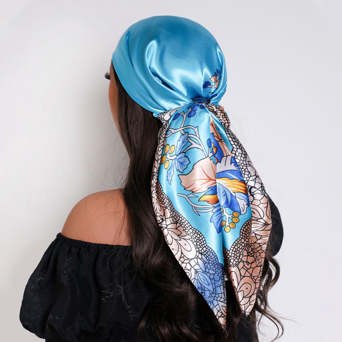 

Handkerchiefs Hair Silk Scarf 90*90Cm Print Satin Big Square Silk Scarves Shawls For Women Luxury Designer Hijab Headband