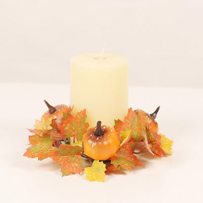Konstgjorda ljushållarringar med lönnlöv, pumpa, bär, lätt sidenväv, konstgjord girlang för Thanksgiving, Halloween-dekoration