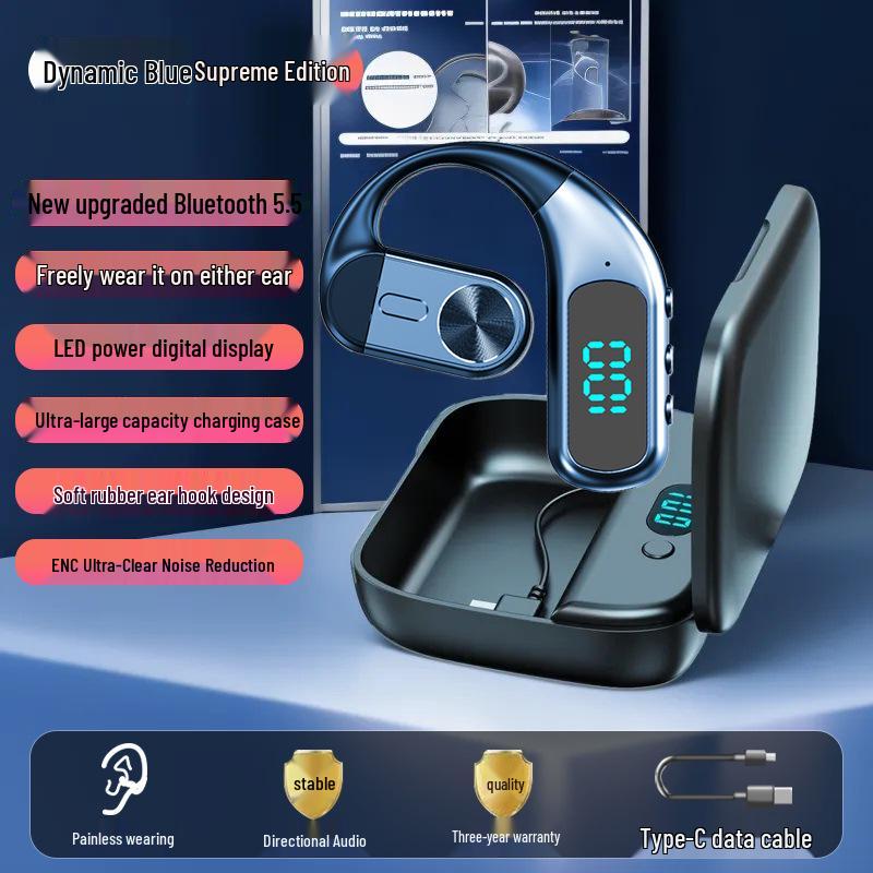 Universeller kabelloser Bluetooth-Kopfhörer mit Ohrbügel, Anrufer-ID und langer Standby-Zeit