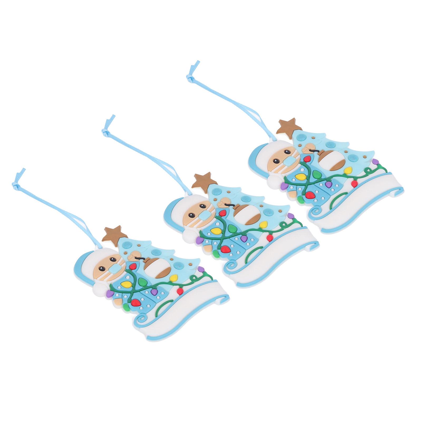 3Pcs Christmas Tree Mask Snowman Pendant Cute Exquisite PVC with Ribbon Loop Christmas Decoration X2163 Blue