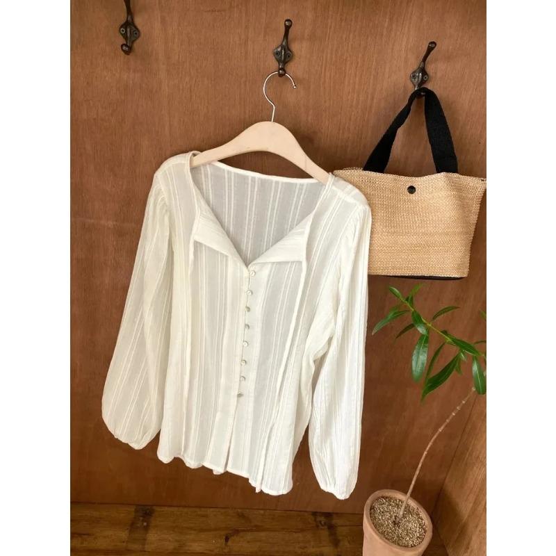 Korean Series Chic Chic Top Women Autumn French Sle Gentle Sweet Temperament Lapel Lace-up Waist Hugging Slimming Long Sleeve