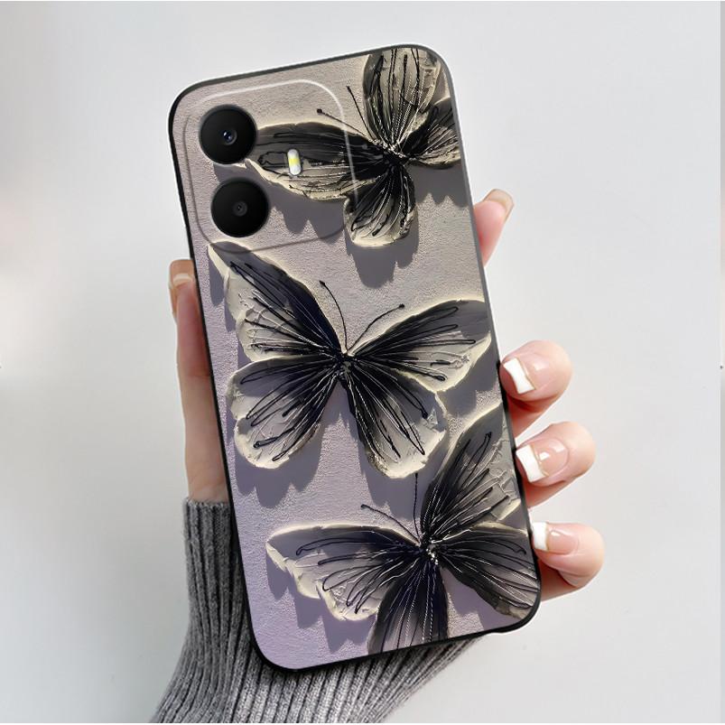 For TCL K70 4G 5G Case Luxury Fashion Butterfly Flower Black Soft Silicone Bumper Cover for TCL K70 Power T522A T522E Phone Case