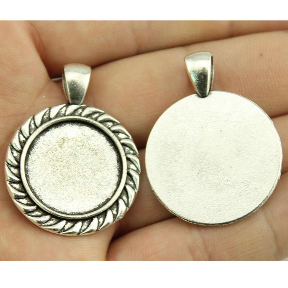 10pcs Fit 20mm Round Glass Cabochon Base Setting Pendant Tray For Jewelry DIY Making Antique Silver Color FM4026