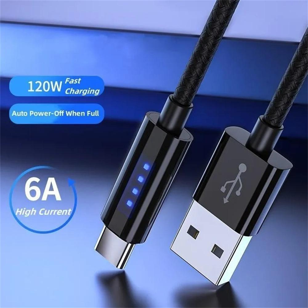 120W New smart power-off fast charging data cable horse racing indicator light super fast charging For Samsung Huawei Xiaomi