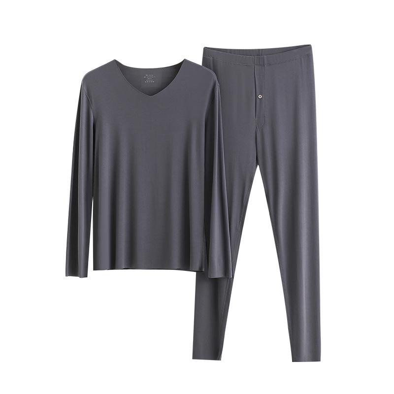 Men's V-Neck Thermal Underwear Set – Modal Autumn Top and Pants 