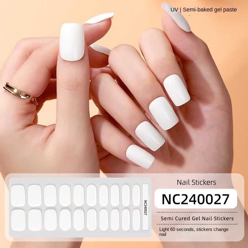 New Solid Color Simple Semi-cured Nail Stickers 20 Finger Gel Nail Stickers