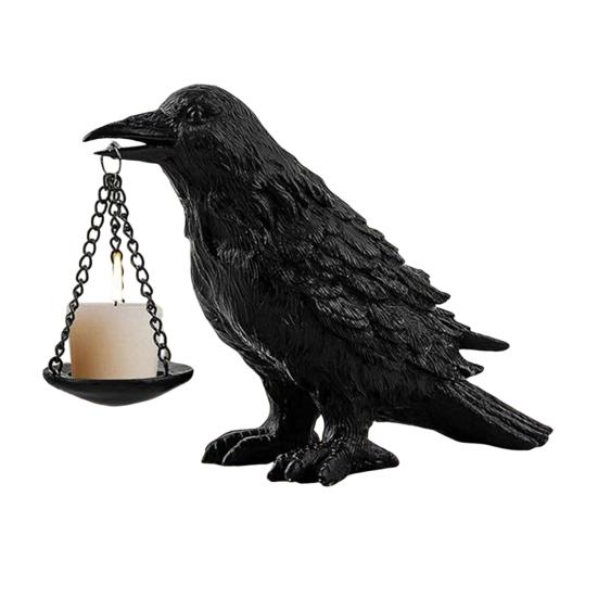 Crow Candle Holder Gothic Raven Tealight Candle Holder Halloween Crow