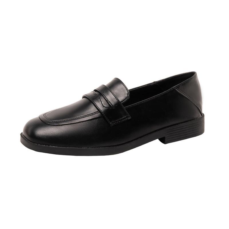 Loafers women's British style black flat-soled small leather shoes spring and autumn soft-soled Doudou single shoes spring professional work shoes w