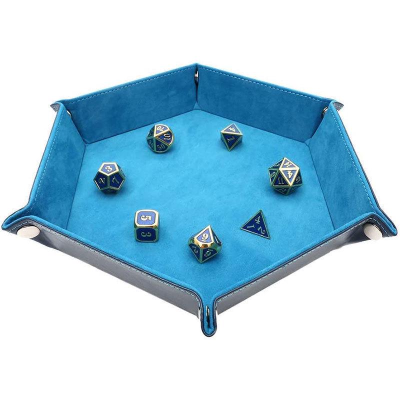 Hexagonal PU Leather Dice Tray - Board Game Accessories & Sundries Storage Box