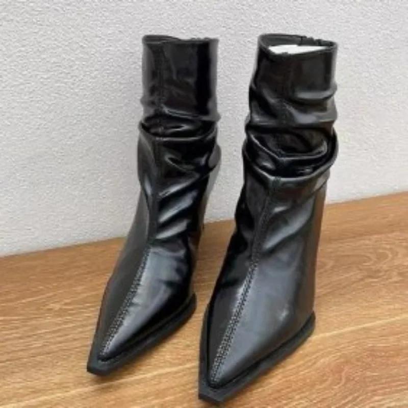 Fashion Shoes Female 2025 Mid-Calf Women's Boots Elegant Modern Boots Women Pointed Toe Back Zip Thin Heels Sewing Shoes Women Zapatos