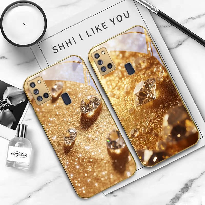 Diamants or brilliant Pour Samsung A 31 32 A33 A34 35 14 A15 13 A16 25 26 50 52 53 54 55 56 70 71 72 73 Étui de téléphone en verre doré