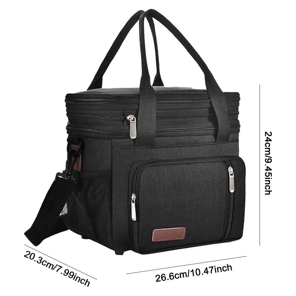 Double Deck Lunch Tote Bag Expandable Thermal Lunchbox Insulated Lunch Pail with Shoulder Strap for Work Office Camping Travel