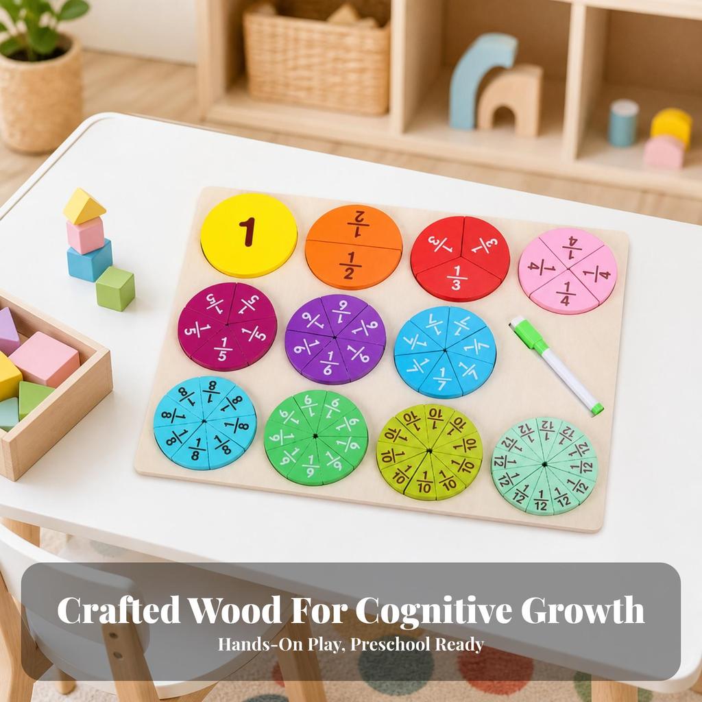 Double-Sided Fraction Learning Board Bright Colors for Home, Classroom, Kids