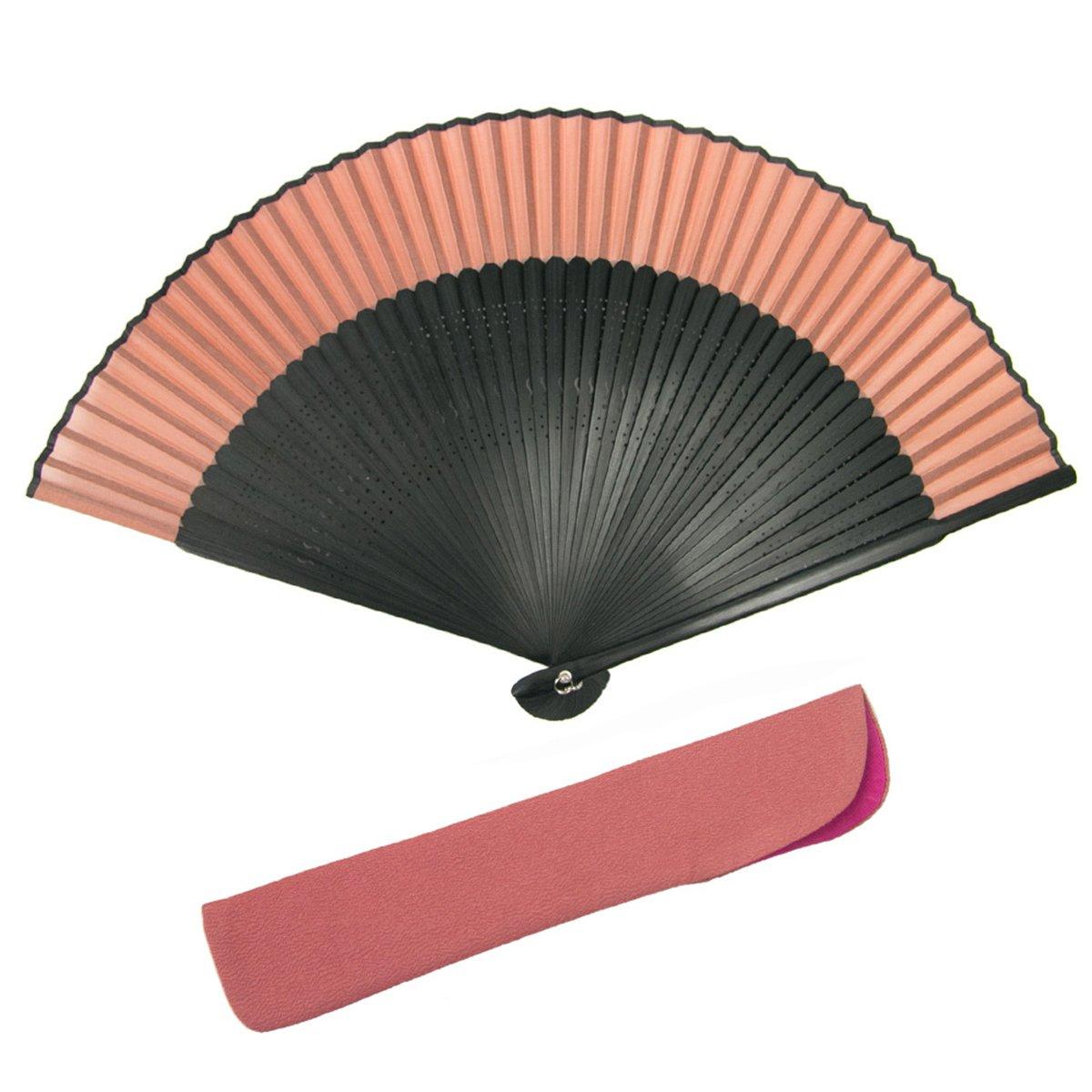 [KYOETSU] [Kyoetsu] Pure Silk Plain Black Rib Folding Fan 2-Piece Set (Folding Fan, Fan Case) Women s (Black Rib 6)