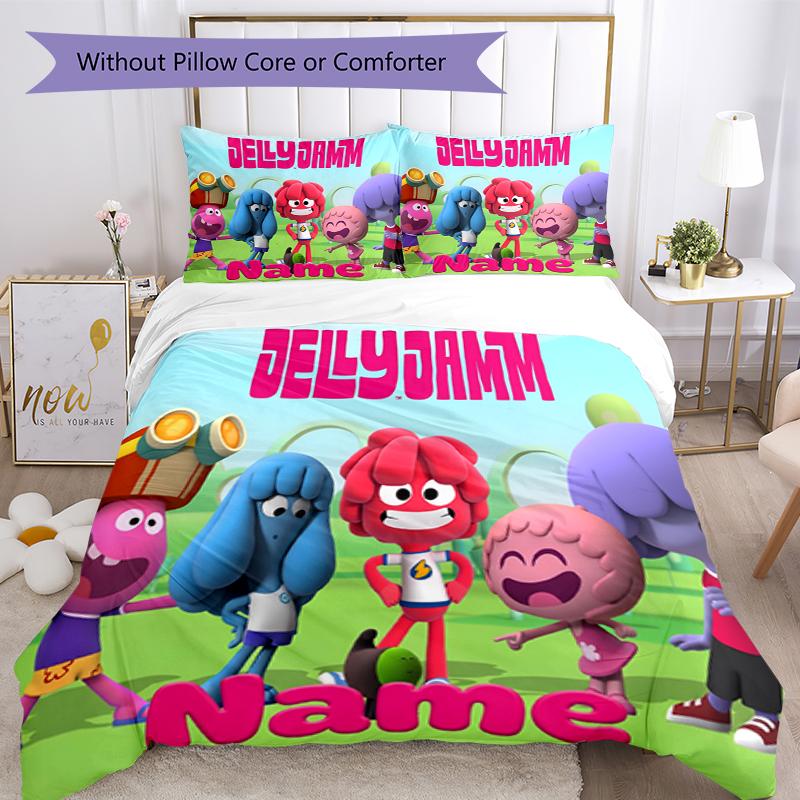 3pcs Custom Name Jelly Jamm Bedding Set Duvet Cover Closure Includes 1 Duvet Cover & 2 Pillowcases, Soft and Comfortable for All Seasons.