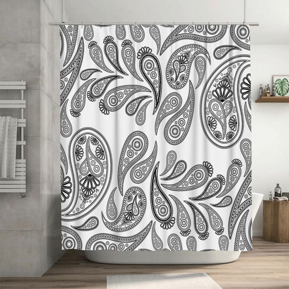 Luxury Black White Paisley Shower Curtain for Bathroom Decor 72 X 84 Inches Heavyweight Fabric Waterproof Home Accents