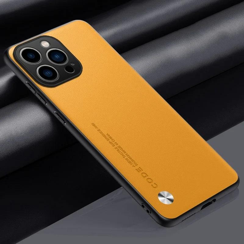 

EUCAGR Роскошный чехол для телефона из ПУ-кожи для iPhone 17 Pro Max 17E 16E 15 14 13mini 12 Pro Max Однотонная кожаная ударопрочная мягкая задняя крышка iPhone17e жёлтый