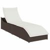 Folding Sun Lounger with Cushion and Storage Space Brown Poly Rattan