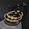 Fashion creative copper bead woven micro-inlaid zircon high crown bracelet double row diamond crescent combination bracelet bracelet set