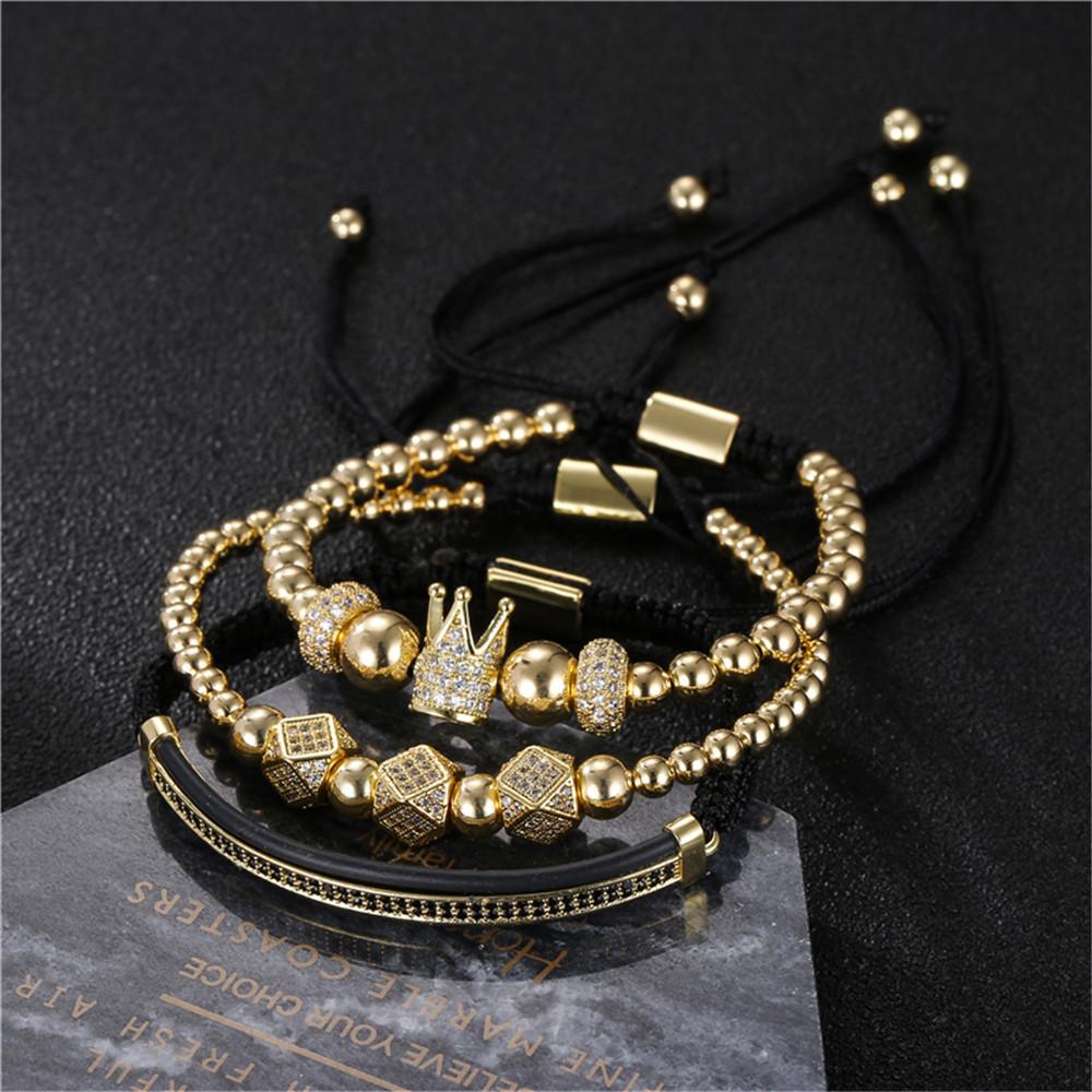 Fashion creative copper bead woven micro-inlaid zircon high crown bracelet double row diamond crescent combination bracelet bracelet set