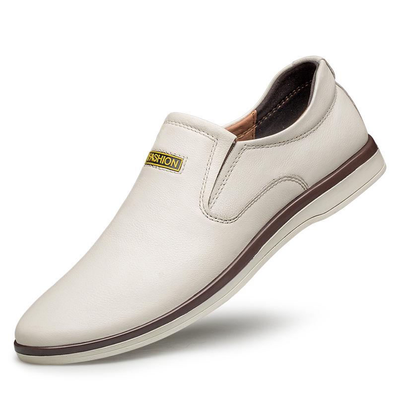 Men s Breathable Cowhide Slip-on Loafers - Versatile Round Toe Casual and Business Shoes 40