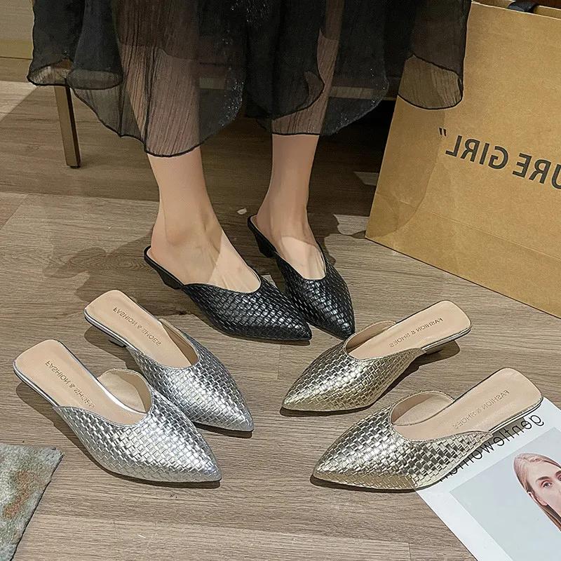 Hot Selling 2025 Women's Fashion Baotou Slippers Spring New Pointed Head Shallow Mouth Soft  Waterproof Non-slip Thick Heel Shoe
