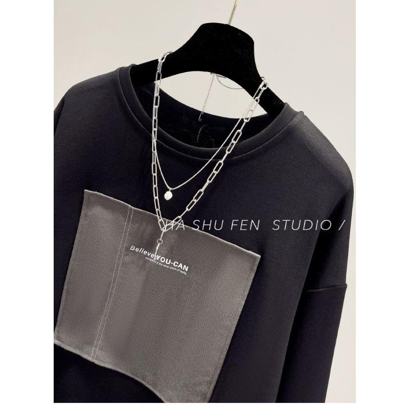 Plus Size Women Hoodless Sweatshirt Loose Short Style Long Sleeve Ins Style Spring Autumn Top