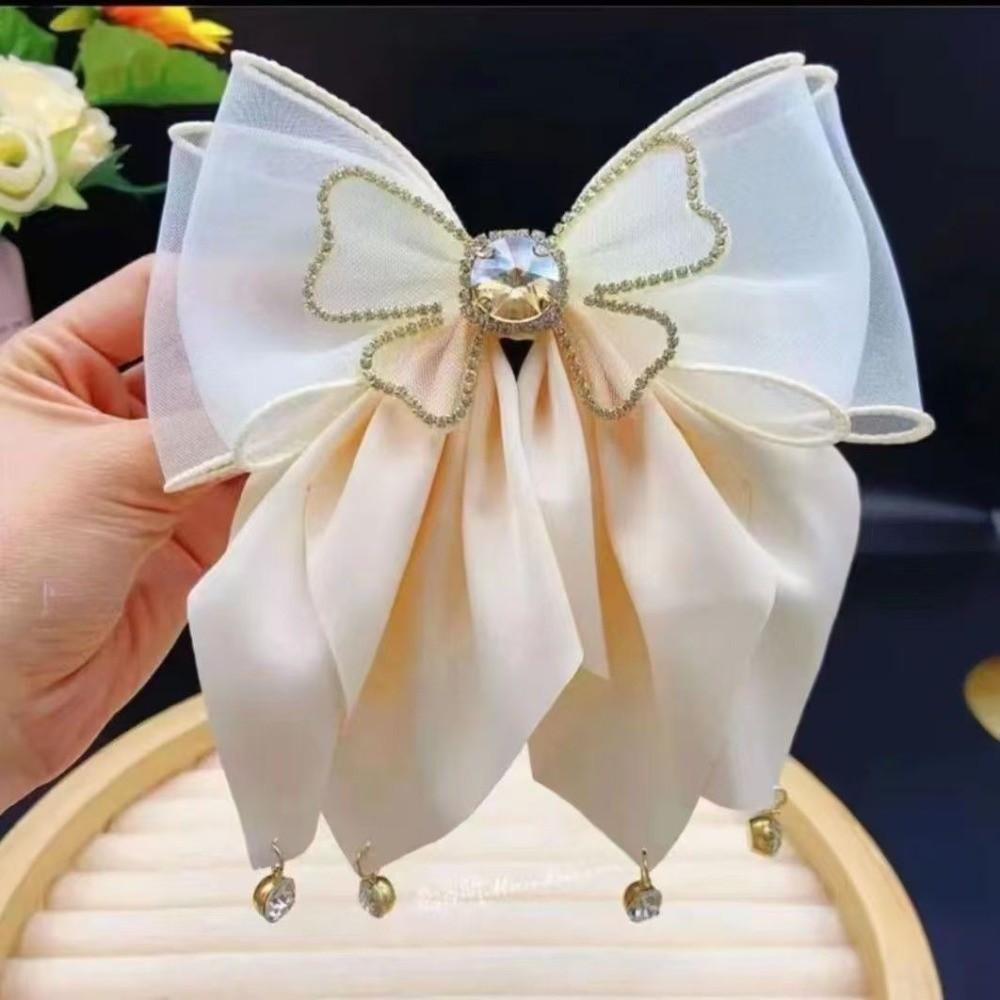 Shining Big Bow Hairpin Mesh Bow Crystal Barrettes Princess Hair Clip  Hair Accessories