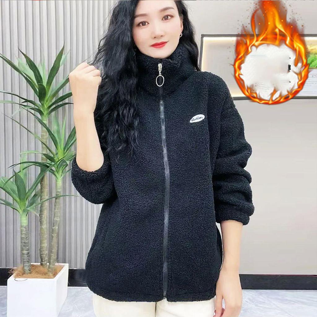 Abrigo de invierno para mujer, chaqueta de algodón y terciopelo de lana de cordero, abrigo grueso y cálido para mujer, ropa de abrigo para madre de talla grande