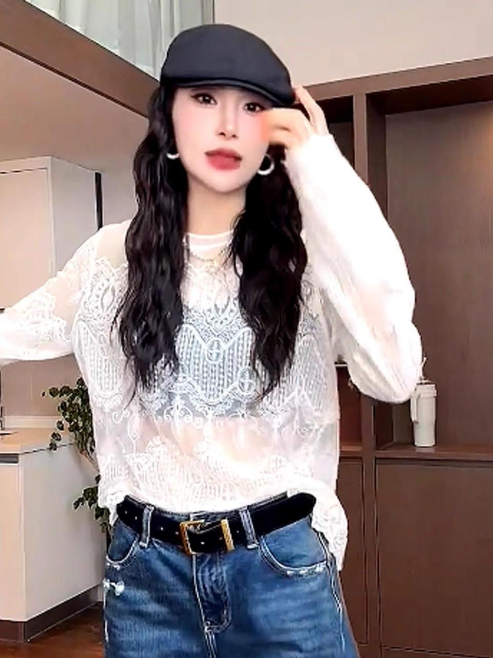 Women s Korean Style Cable Knit Zipper Cardigan and Lace Shirt Set Large абрикосовый/кремовый