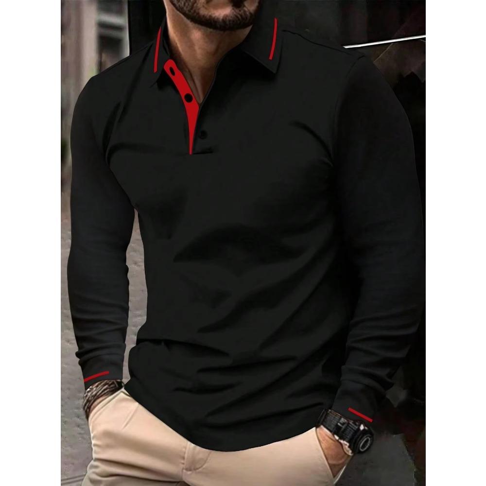 Pánské podzimní zimní polo triko s dlouhým rukávem, barevný límec, pánské business casual, golfové polo triko
