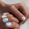 Simple Light Blue Cute Wearing Nail Short Gold Glitter Flower Manicure Fake Nail Nail Piece