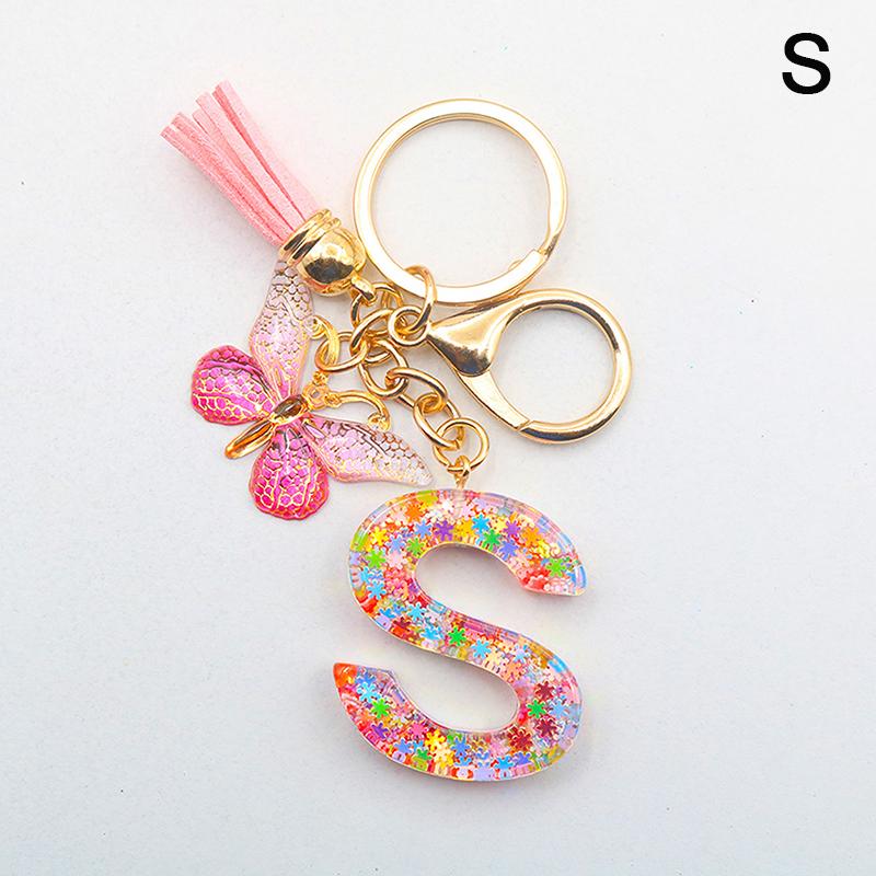 A-Z 26 Letter Pendant Keychain Tassel Butterfly Charms Keyrings Women Bag Ornaments Car Keychain Pendant