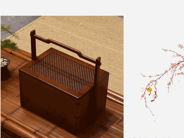 Retro Bamboo Woven Basket for Tea Set Storage | Bamboo Handle Food Container | Chinese Gongfu Tea Storage Box