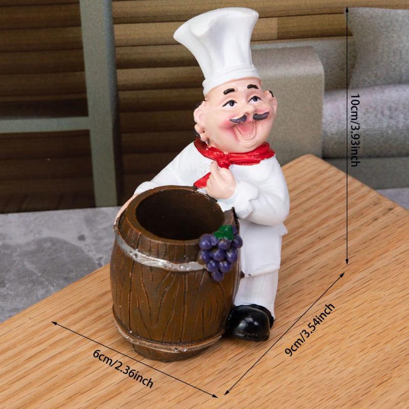Charming Chef Theme Toothpick Holder With Wooden Barrel - Resin Material No Power Required Suitable For Home & Party Decoration