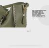 Women's Retro Rivet Cowhide Bucket Bag with Leopard Head Design