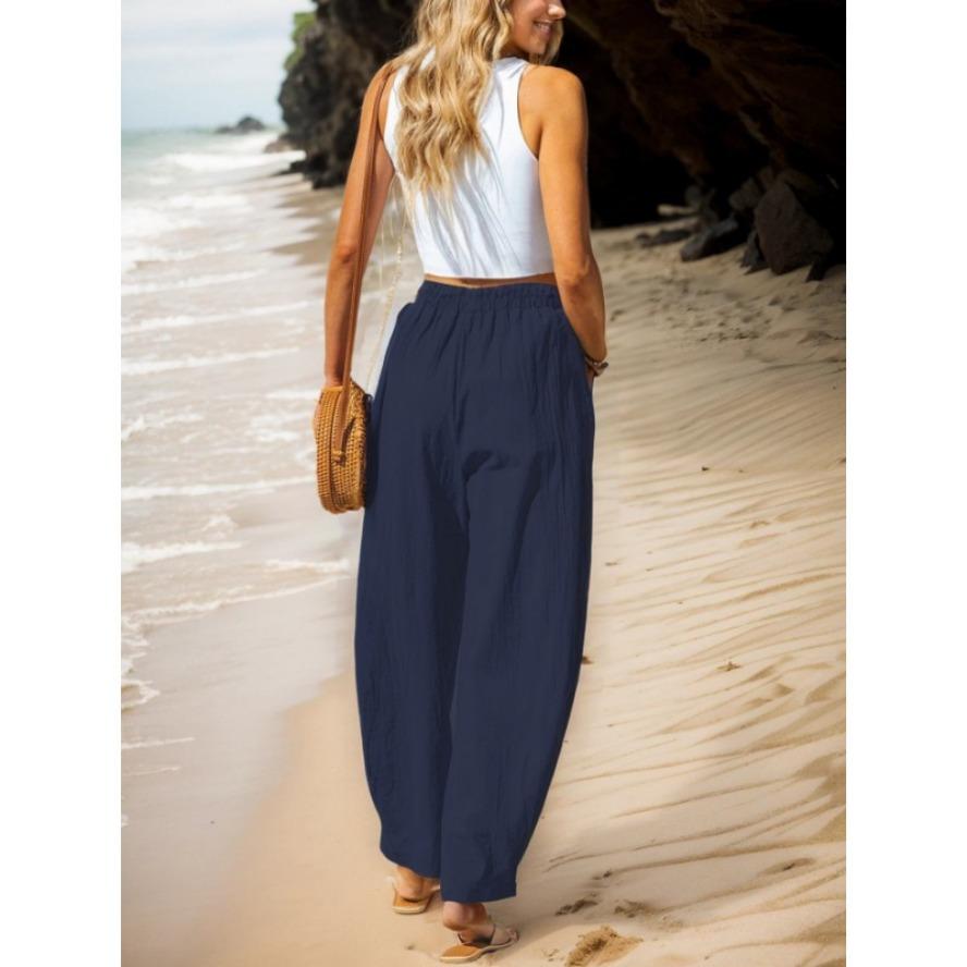 Women's Fashion Casual Solid Color Print High Waist Trousers Pants & Capris