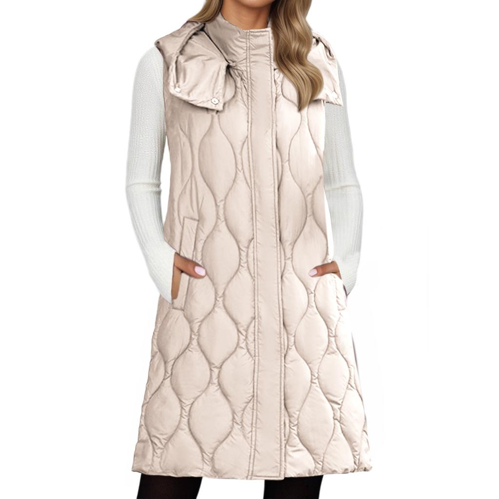 Long Vest Women Sleeveless Hooded Fall Winter Button Down Zip UpVests Jacket Outwear