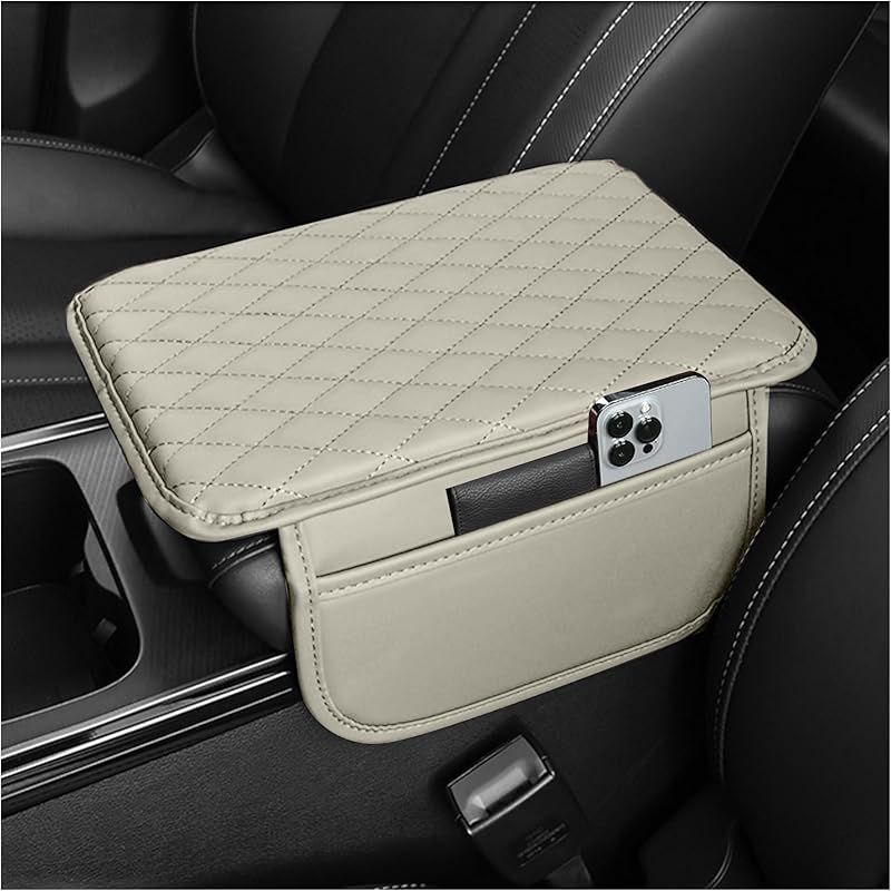 Upgraded Car Center Console Cover,Microfiber Leather Car Armrest Cover Cushion with 2 Storage Bags,Car Armrest Storage Box Interior Accessories for