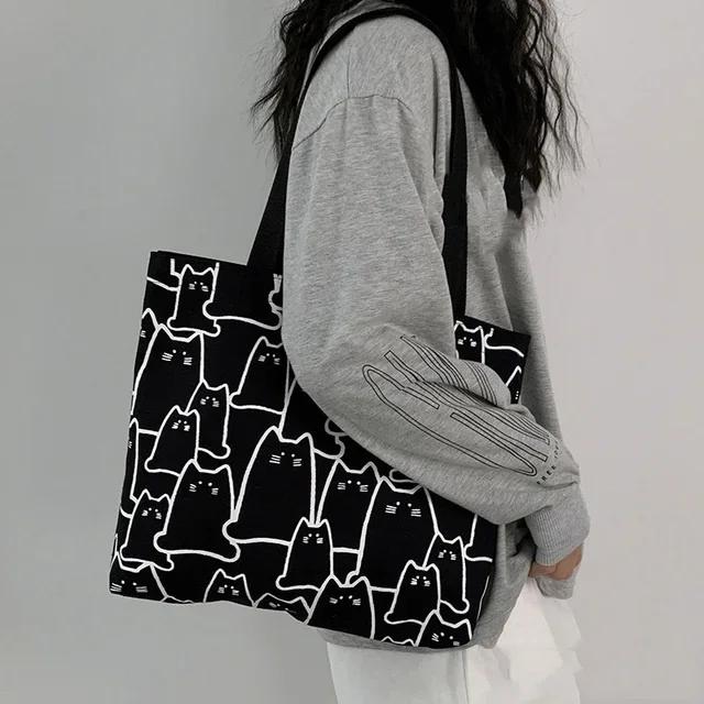 Style Japanese and Korean Wind Large Capacity Simple and Lovely Literary One-shoulder Portable Canvas Bag чёрный