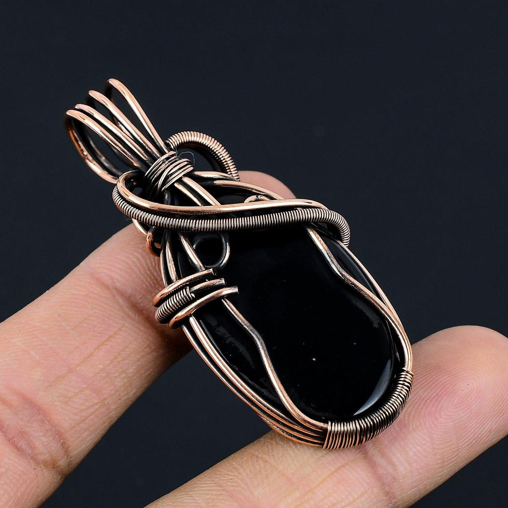 Svart onyx-smycken, 999 koppartråds-lindad hängsmycke, Handgjorda ädelstenssmycken, Gåvor till fru, Helt nytt hängsmycke